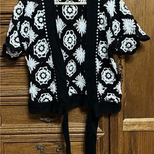 Just B black & white sweater/cardigan with sequins and sparkles, size Large